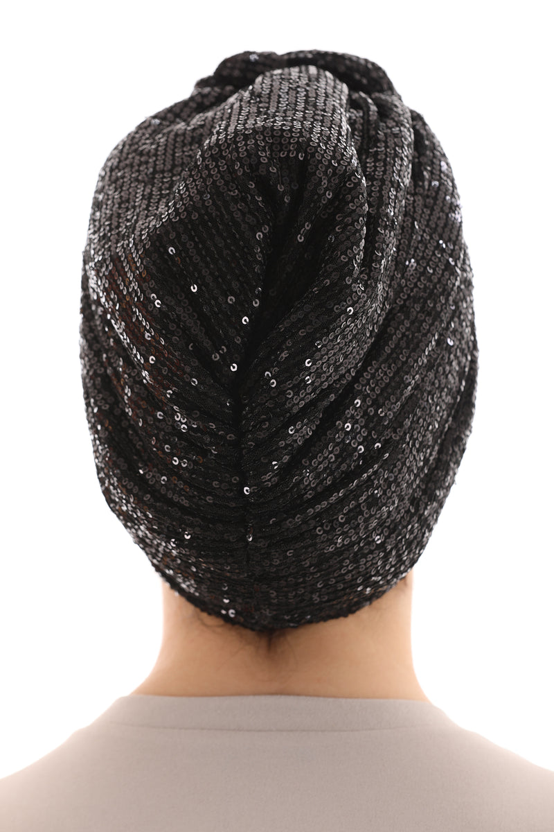 QF 1801 Sequin Handmade Turban Black