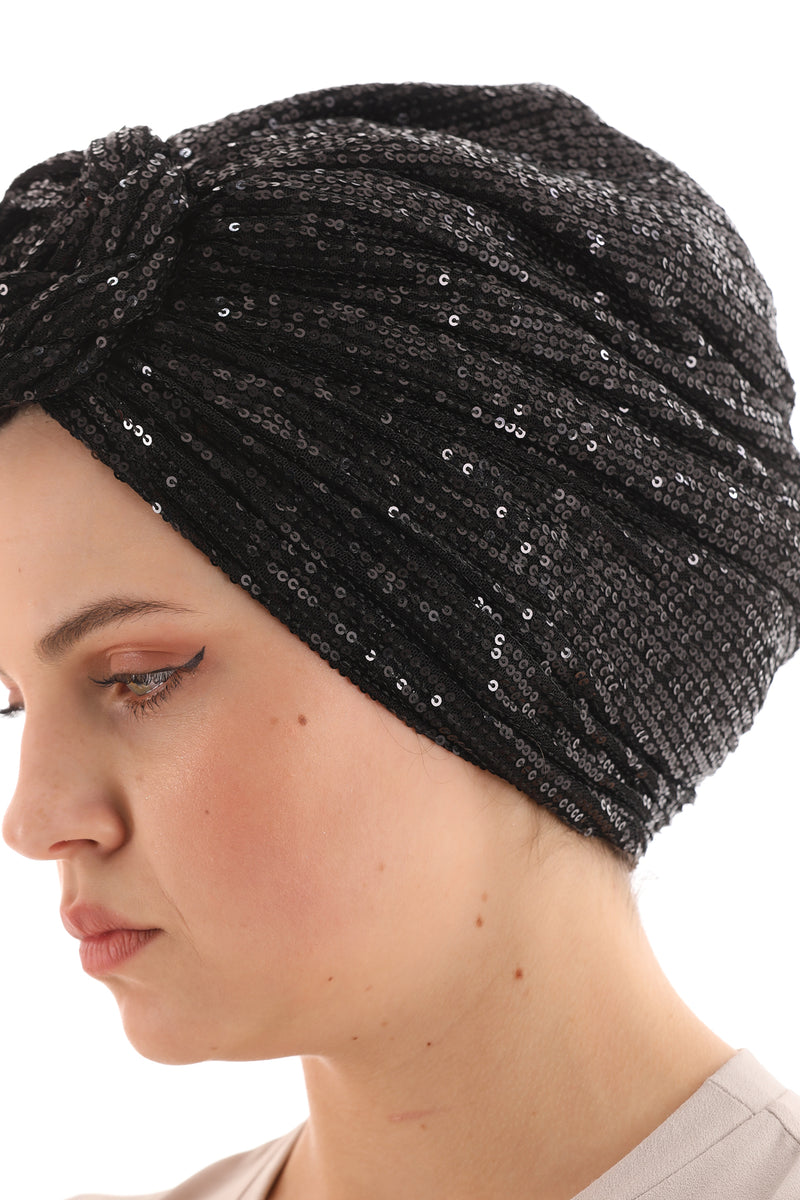 QF 1801 Sequin Handmade Turban Black