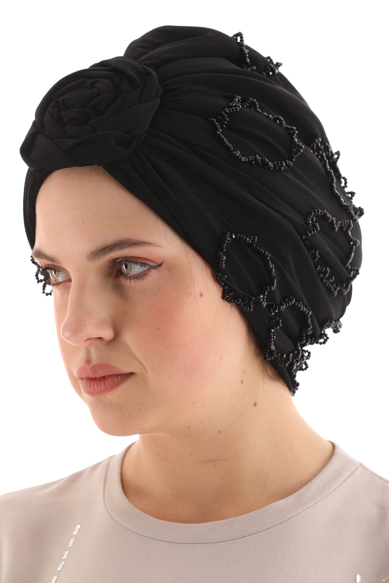 QF 1807 Rhinestone Handmade Turban Black