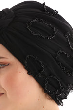 QF 1807 Rhinestone Handmade Turban Black