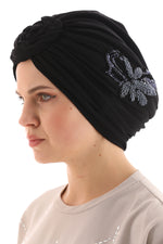 QF 1809A Rhinestone Handmade Turban Black