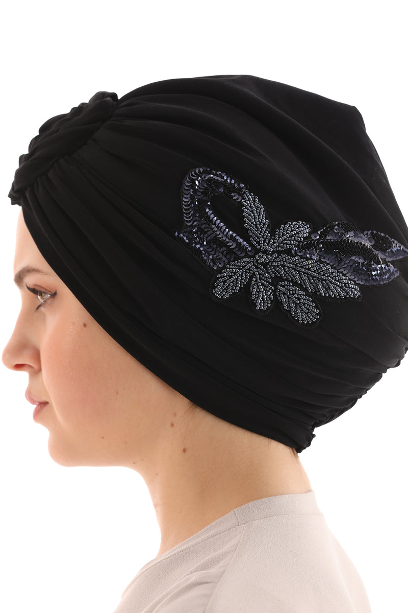 QF 1809A Rhinestone Handmade Turban Black