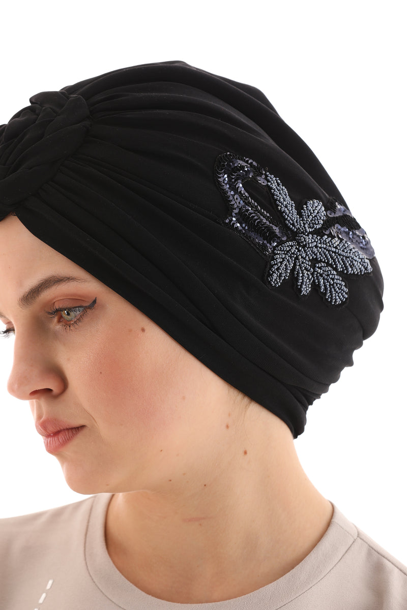 QF 1809A Rhinestone Handmade Turban Black