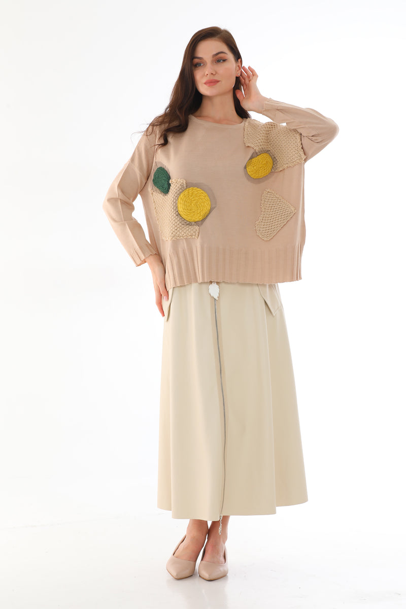 BZ 0134 Patchwork Sweater Beige