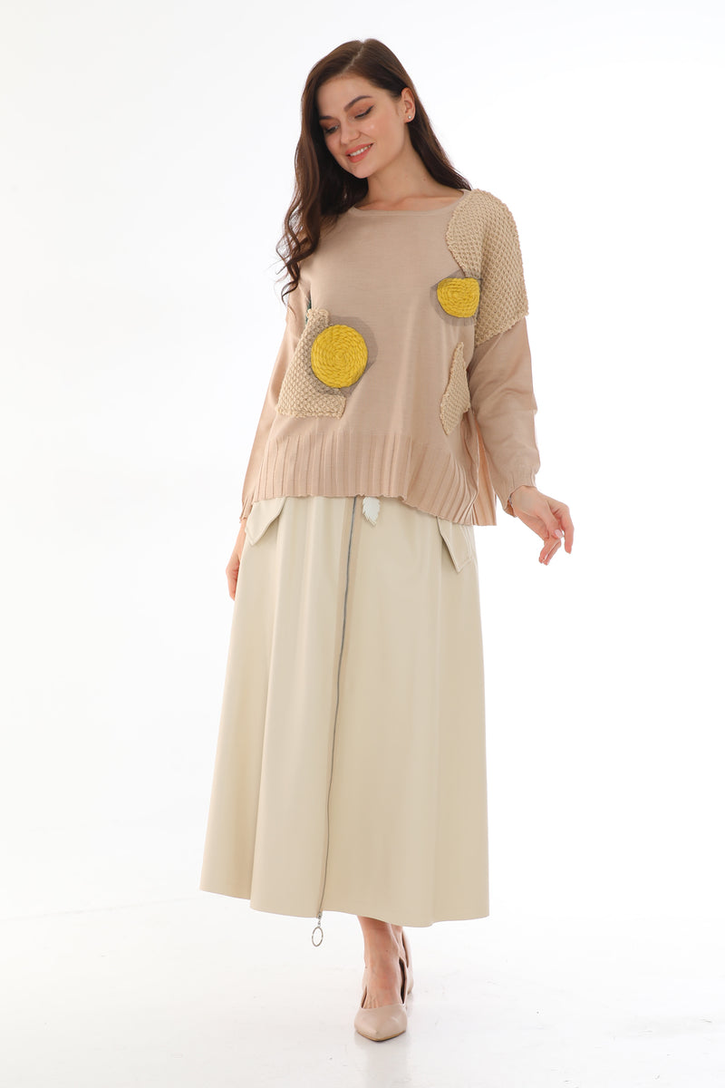 BZ 0134 Patchwork Sweater Beige