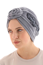 QF 1811 Rhinestone Handmade Turban Gray