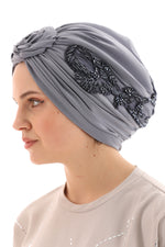 QF 1811 Rhinestone Handmade Turban Gray