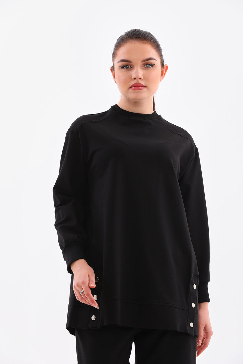 B&A Front Button Sweatshirt Black