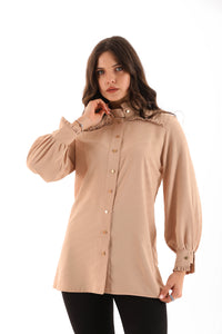 PM Frilled Detailed Shirt Beige