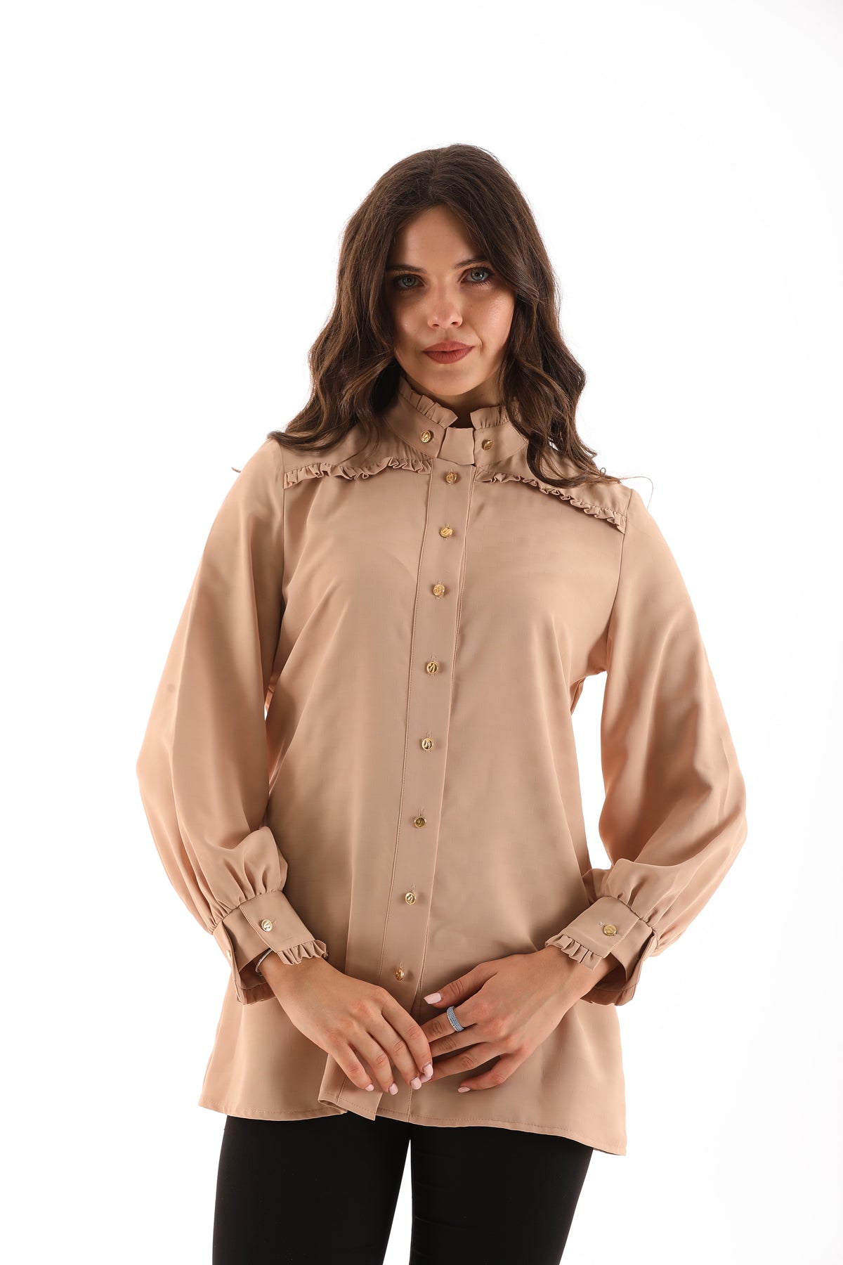 PM Frilled Detailed Shirt Beige