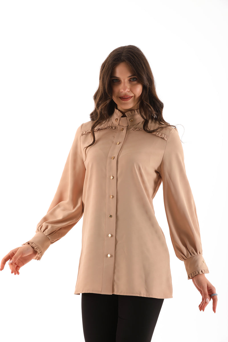 PM Frilled Detailed Shirt Beige