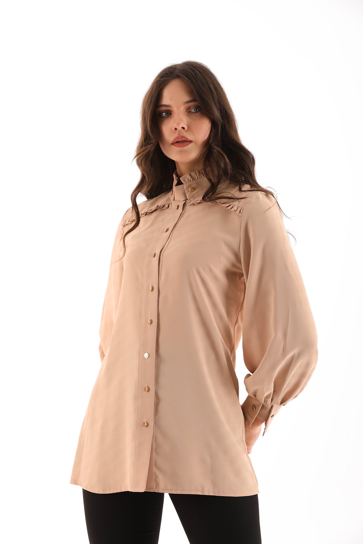 PM Frilled Detailed Shirt Beige