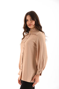 PM Frilled Detailed Shirt Beige