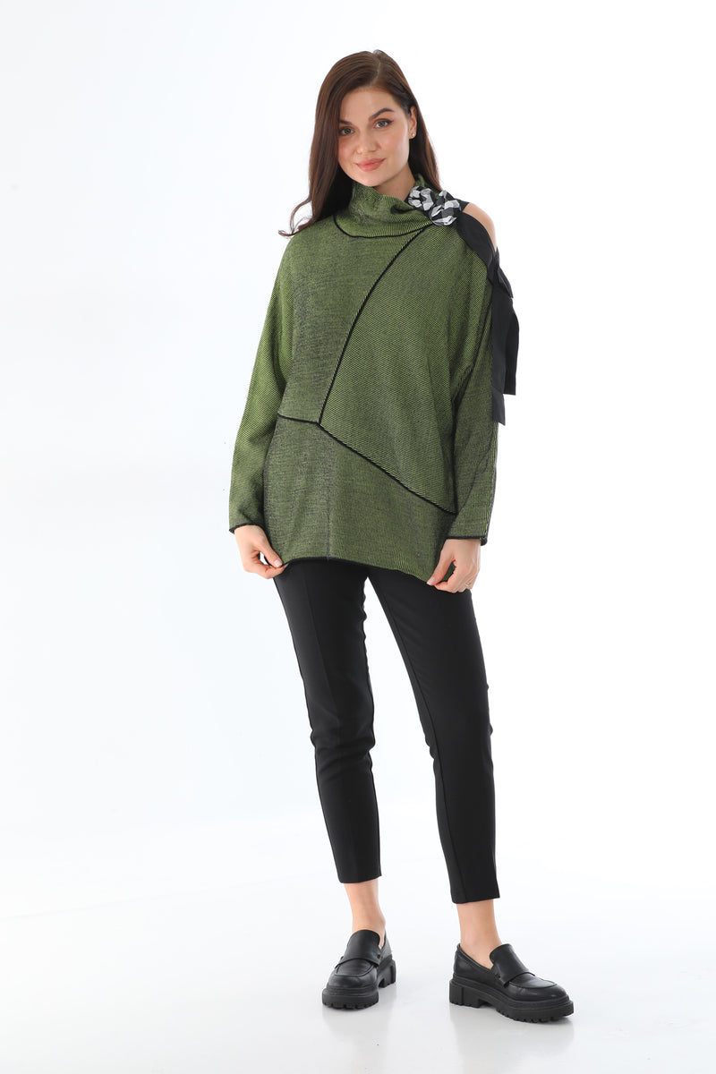 BZ Asymmetric Striped Sweater Pistachio Green