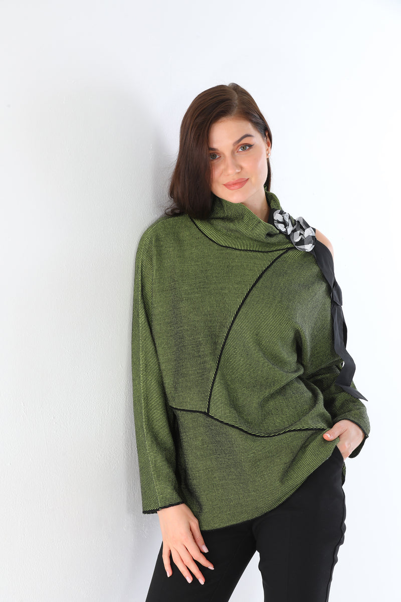 BZ Asymmetric Striped Sweater Pistachio Green