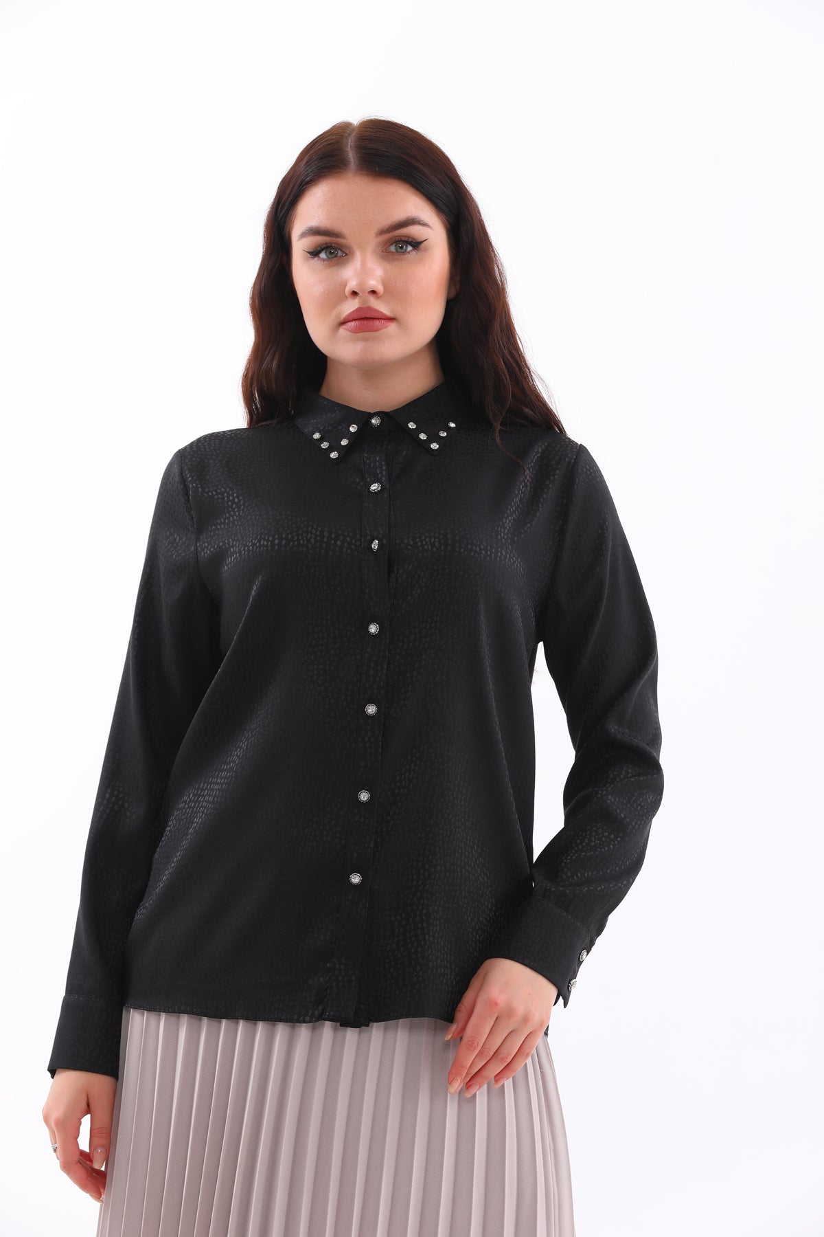 M&I Rhinestone Blouse Black