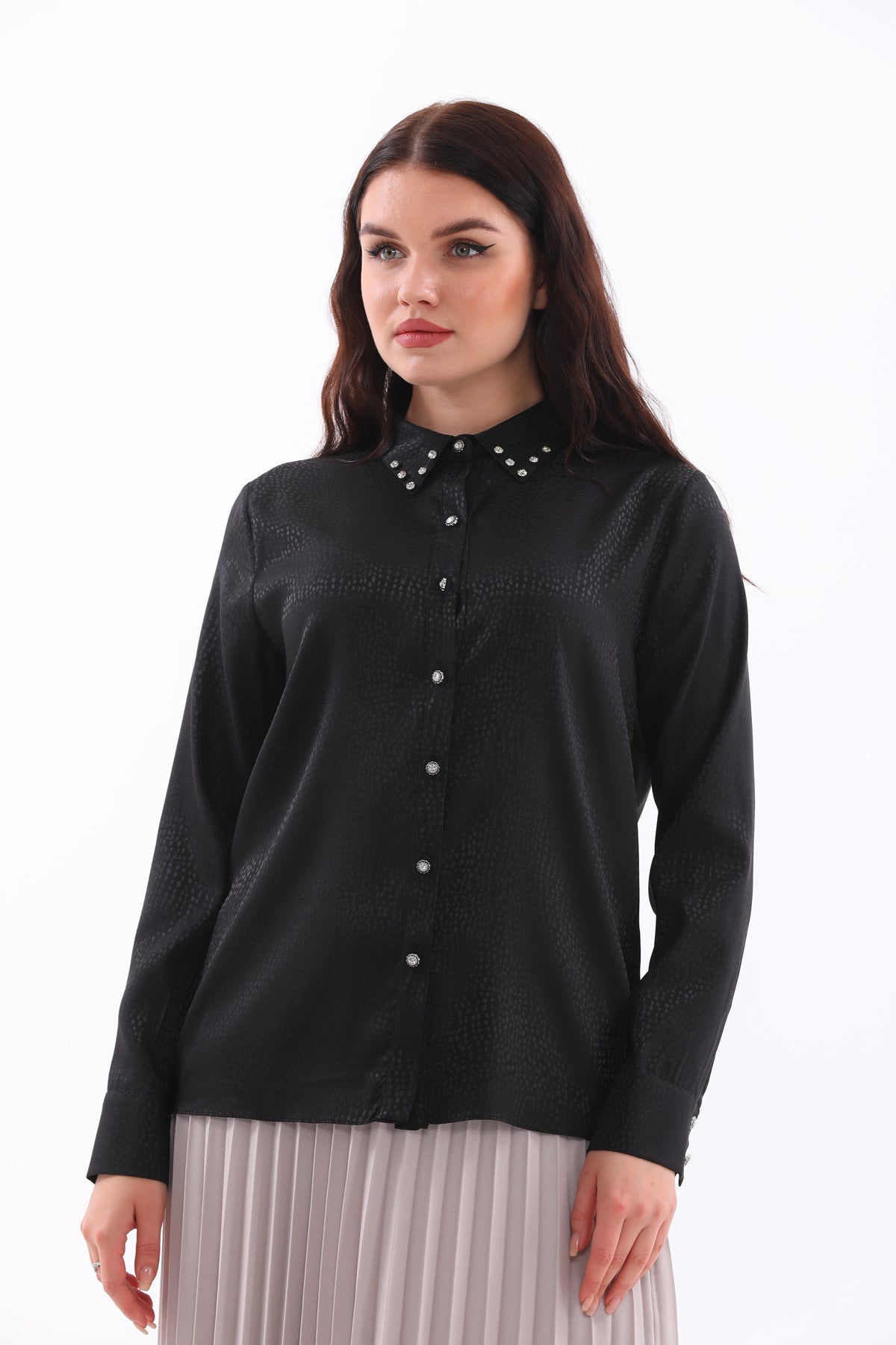 M&I Rhinestone Blouse Black