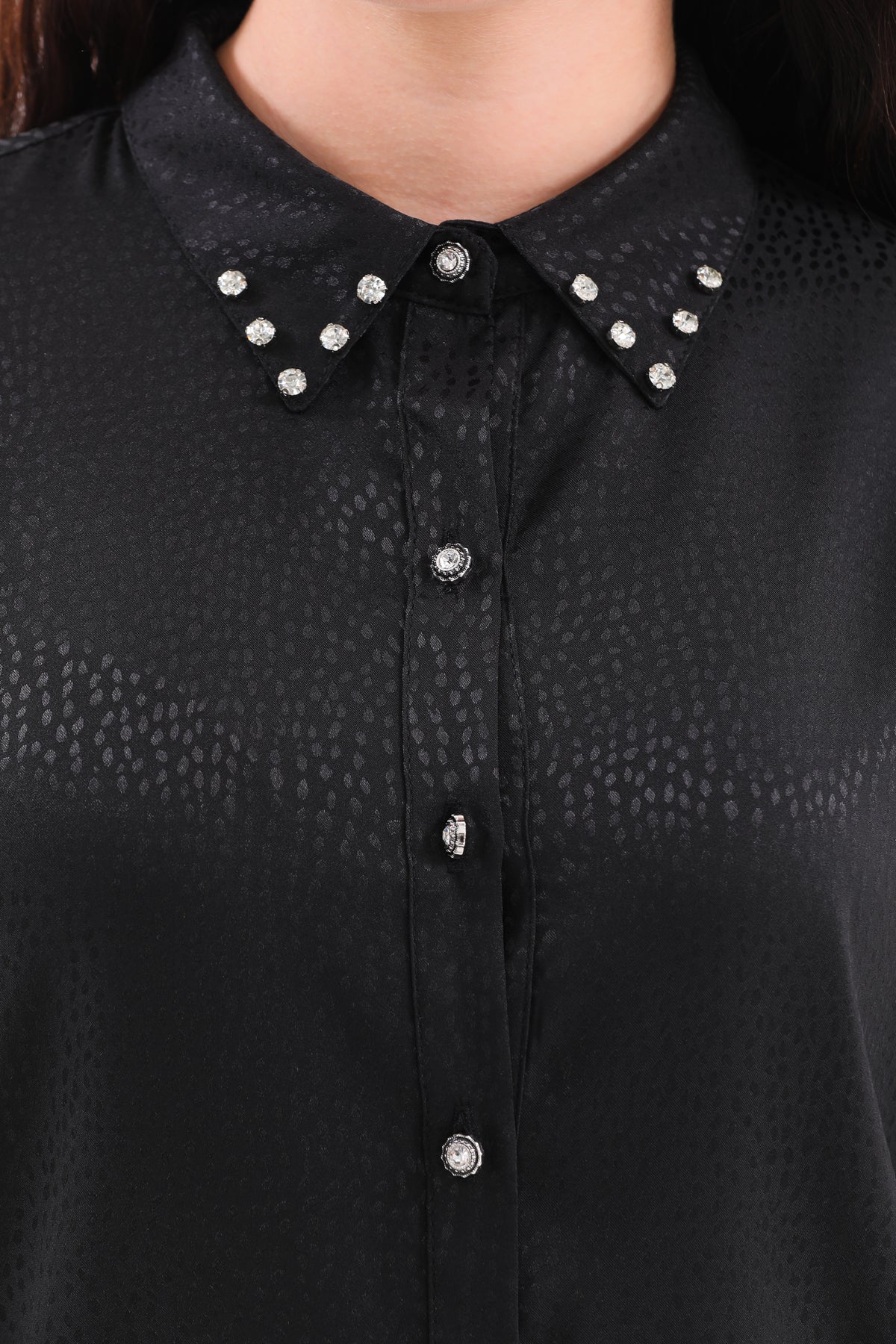 M&I Rhinestone Blouse Black