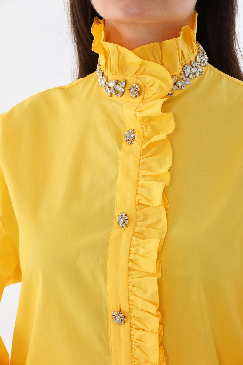 SRP Frilled&Rhinestone Shirt Yellow