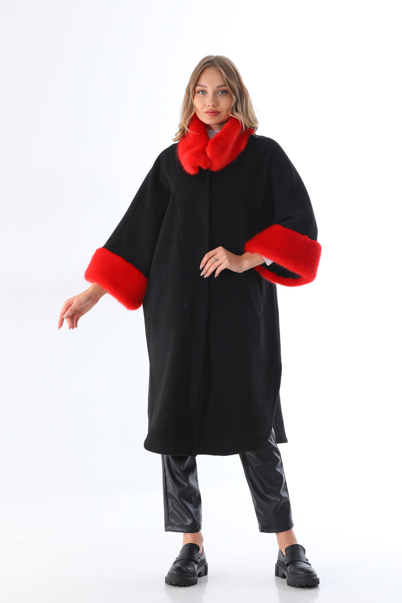 BZ Faux Fur Pancho Coat Black