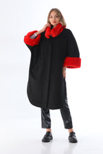 BZ Faux Fur Pancho Coat Black