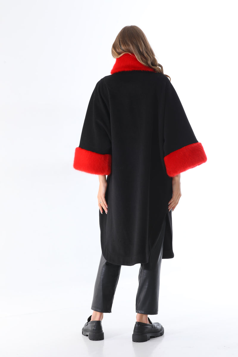 BZ Faux Fur Pancho Coat Black