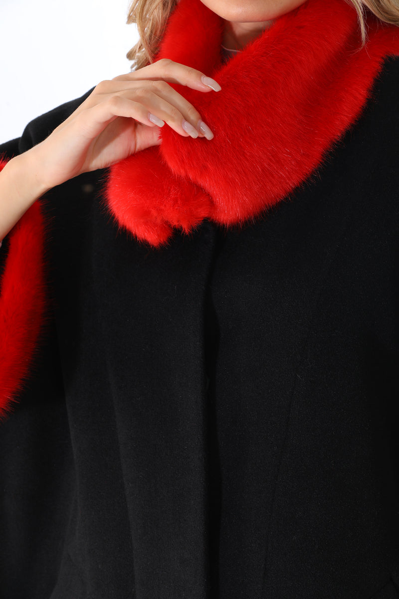 BZ Faux Fur Pancho Coat Black