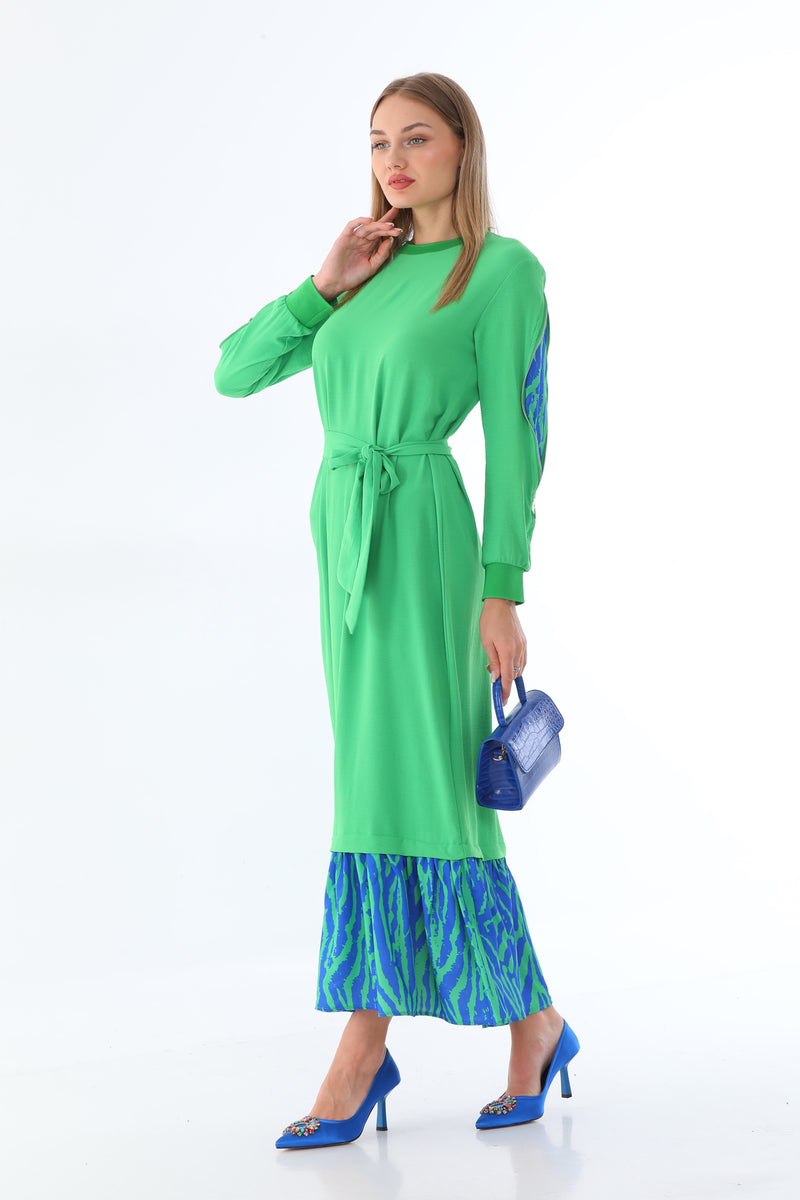 Puan 12450 Dress Green&Sax Blue