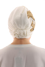 QF Rhinestone Handmade Turban Ecru