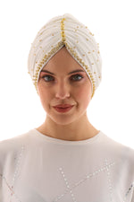 QF Rhinestone Handmade Turban Ecru