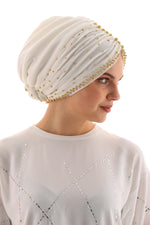 QF Rhinestone Handmade Turban Ecru