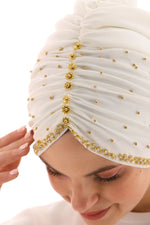 QF Rhinestone Handmade Turban Ecru