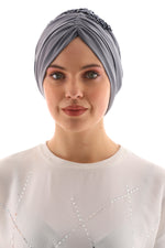 QF 1811 Rhinestone Handmade Turban Gray