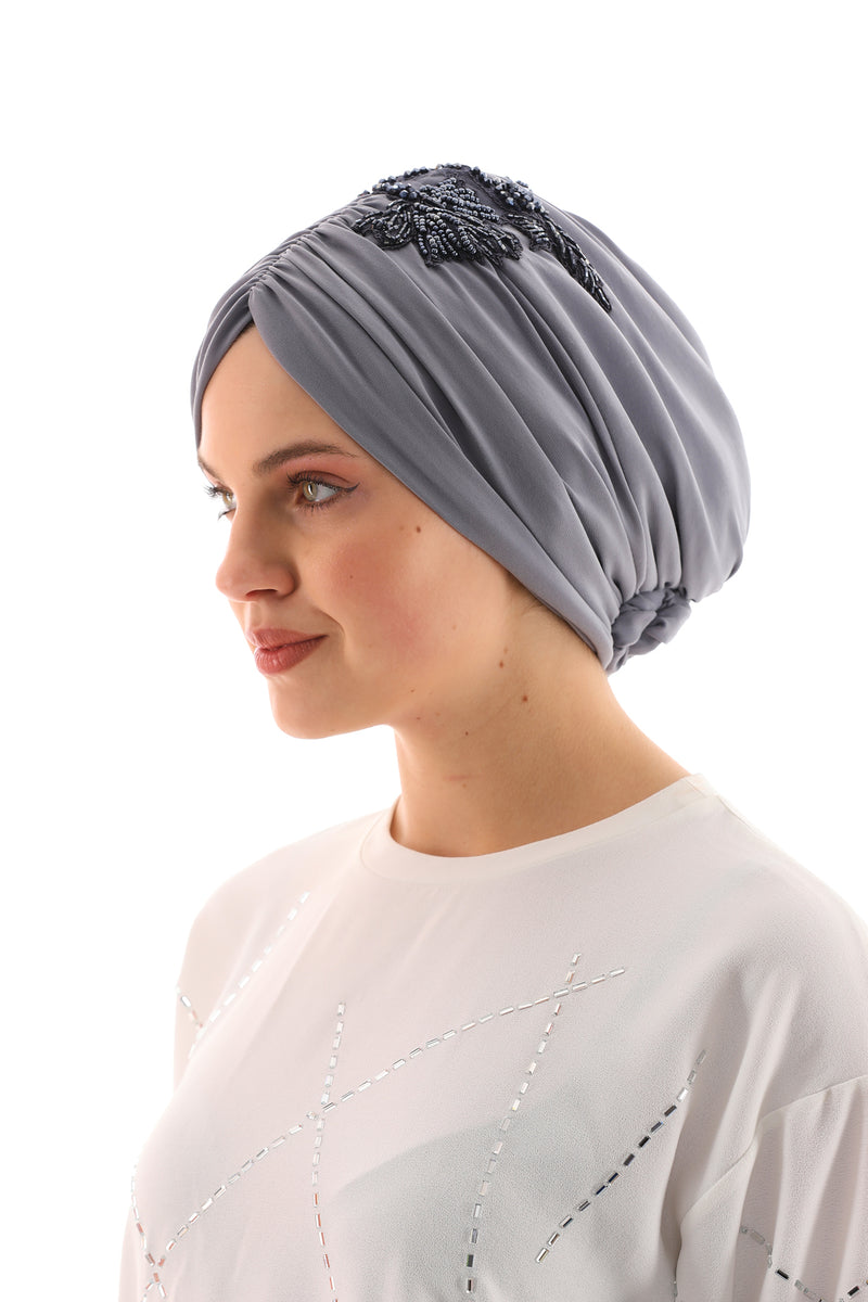 QF 1811 Rhinestone Handmade Turban Gray