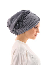 QF 1811 Rhinestone Handmade Turban Gray