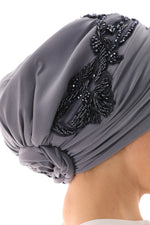 QF 1811 Rhinestone Handmade Turban Gray