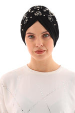 QF 1806 Rhinestone Handmade Turban Black