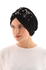 QF 1806 Rhinestone Handmade Turban Black