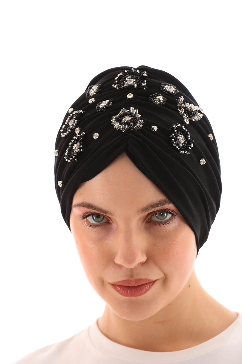 QF 1806 Rhinestone Handmade Turban Black