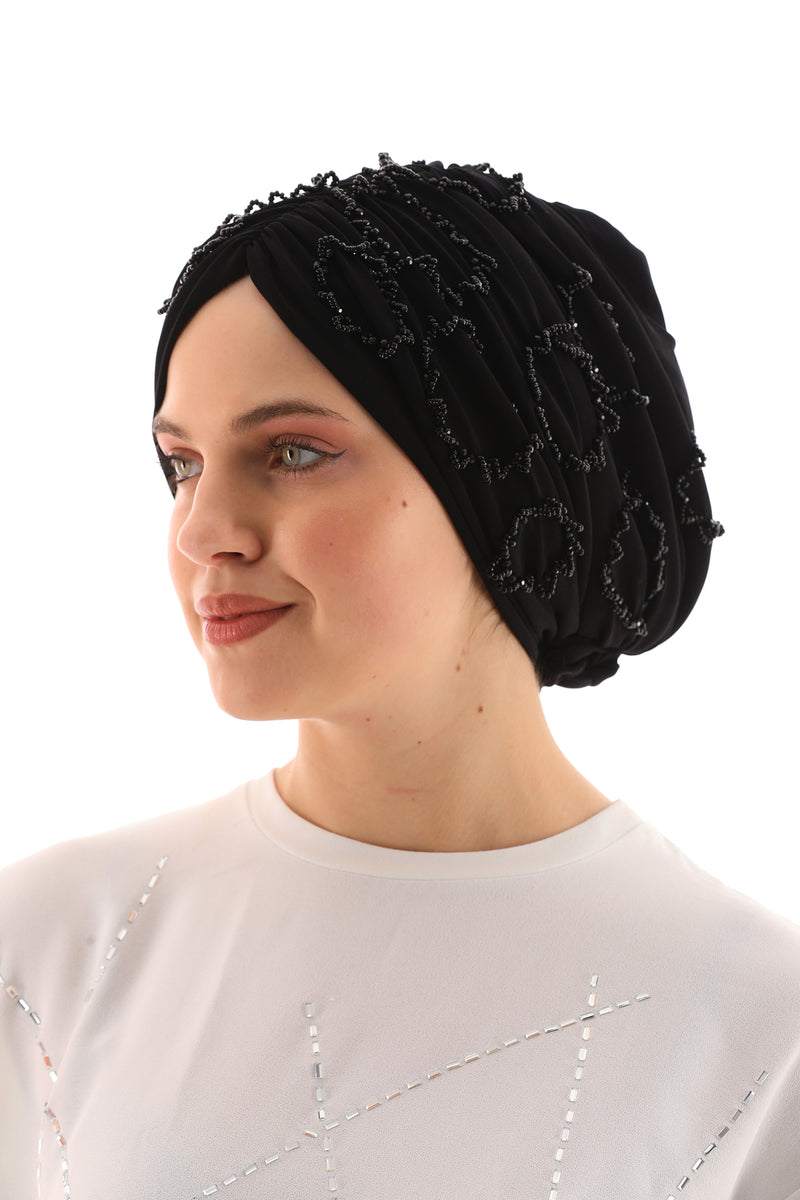 QF 1807 Rhinestone Handmade Turban Black