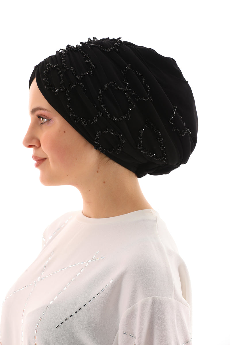 QF 1807 Rhinestone Handmade Turban Black