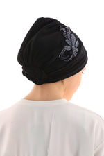 QF 1809A Rhinestone Handmade Turban Black