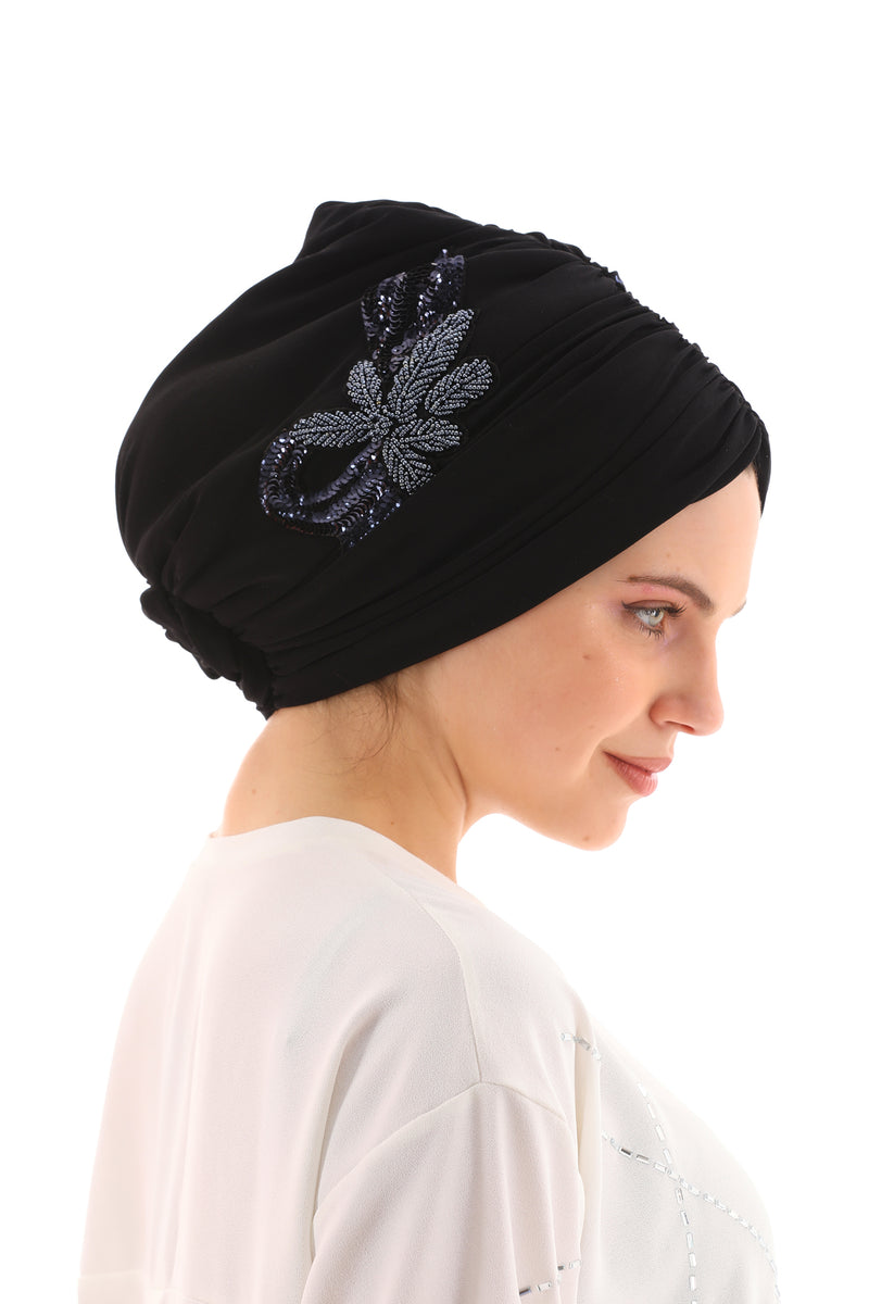 QF 1809A Rhinestone Handmade Turban Black