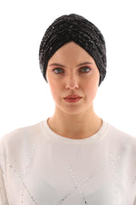 QF 1801 Sequin Handmade Turban Black