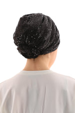 QF 1801 Sequin Handmade Turban Black