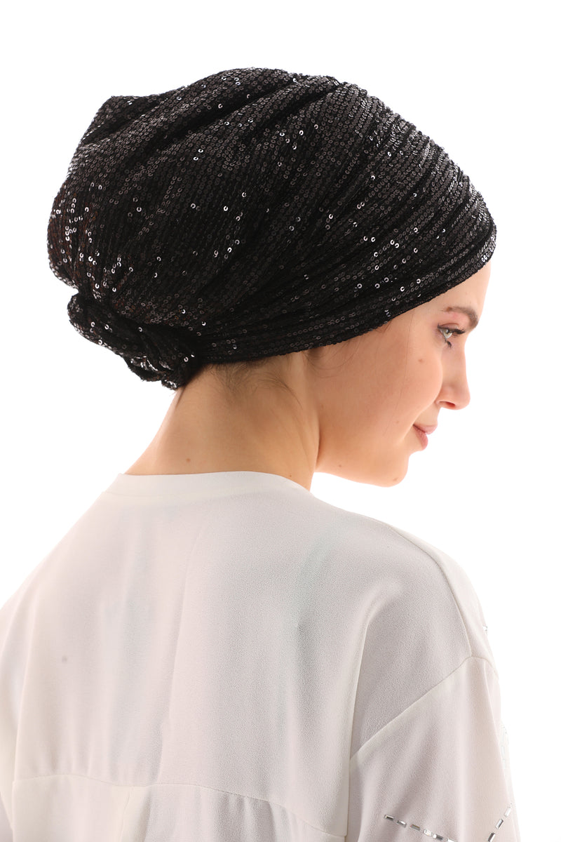 QF 1801 Sequin Handmade Turban Black