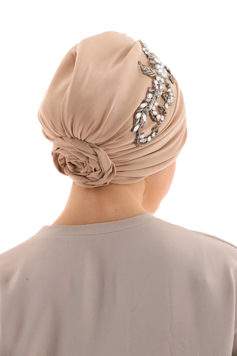 QF 1808 Rhinestone Handmade Turban Camel