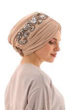 QF 1808 Rhinestone Handmade Turban Camel