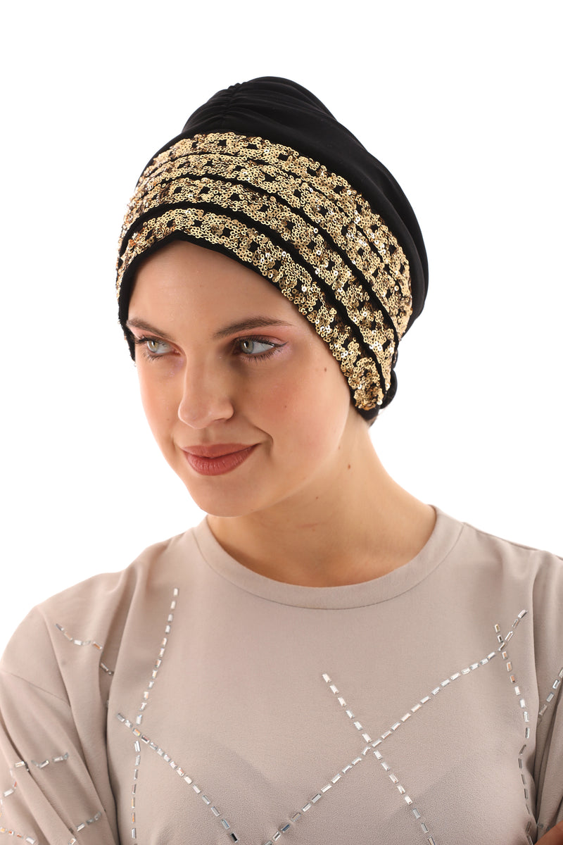 QF Sequin Handmade Turban Black