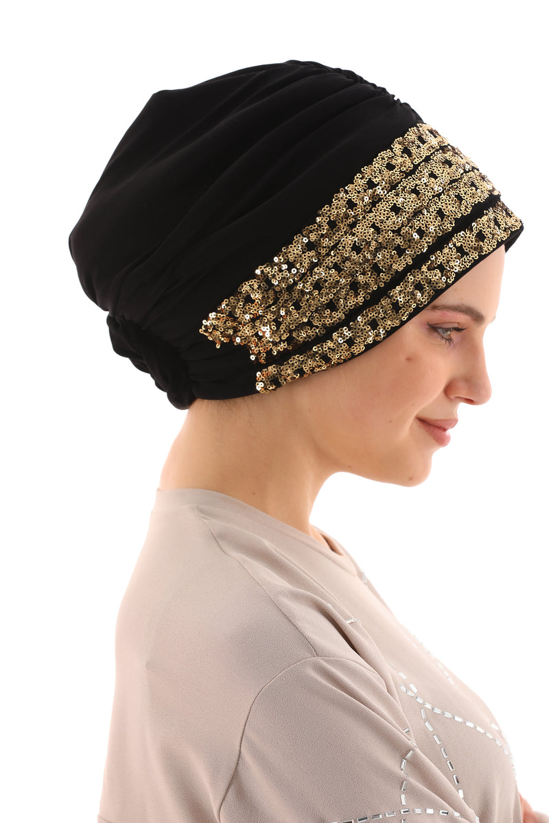 QF Sequin Handmade Turban Black